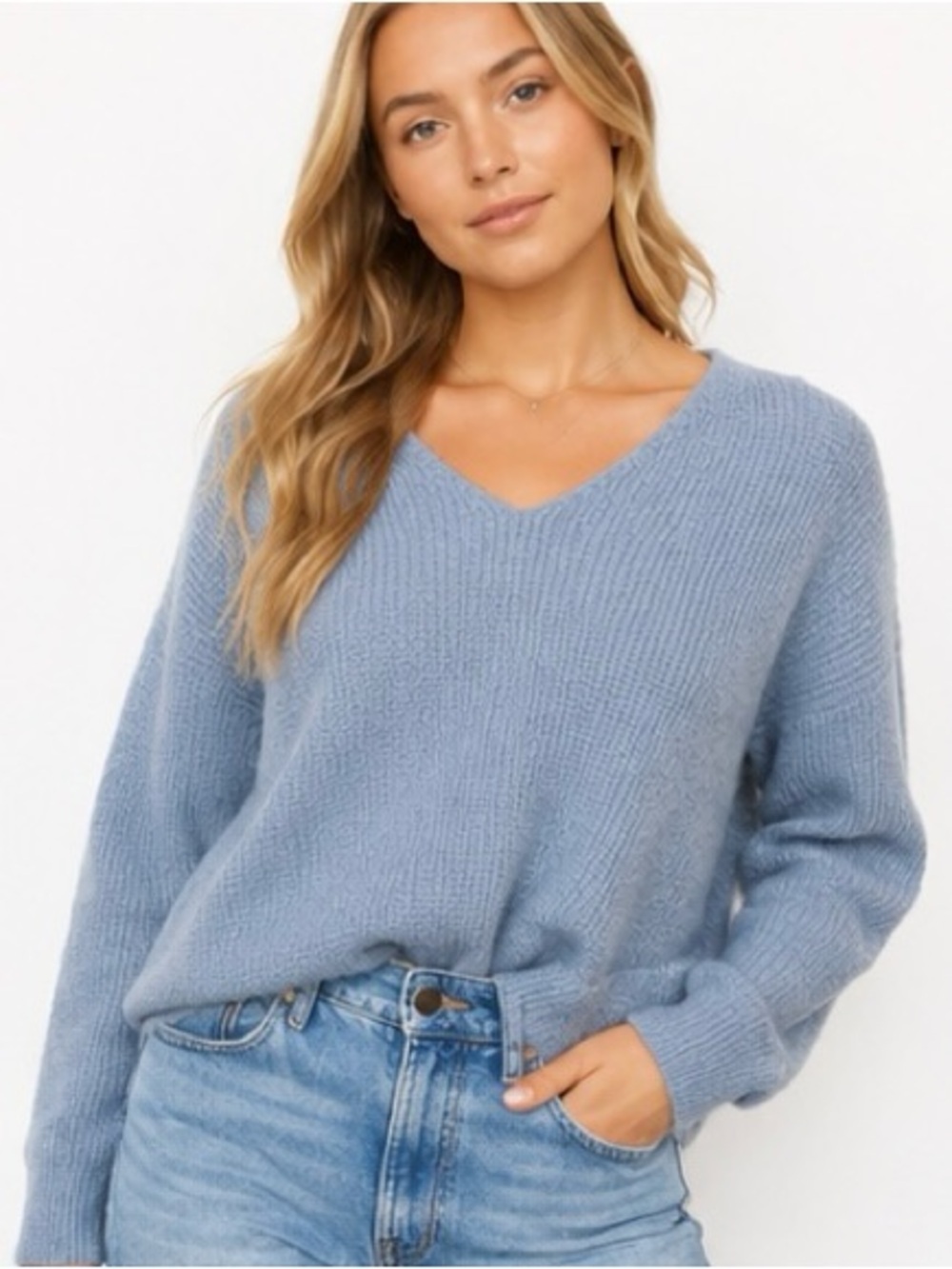 💙 Wilfred Free Light Blue Waffle Knit Sweater | Small | Aritzia
